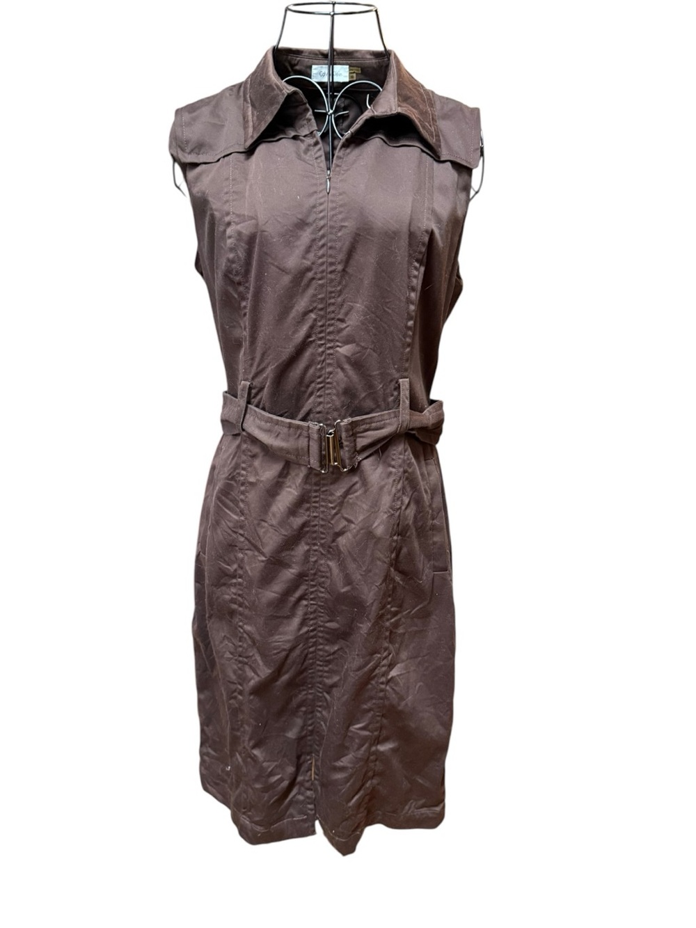 Calvin Klein Cotton Sleeveless Brown Belted Shirt Dress size 10